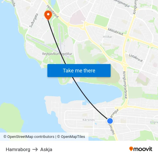 Hamraborg to Askja map