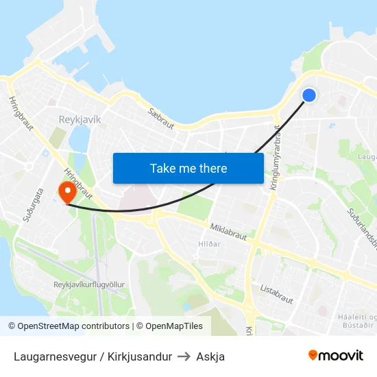 Laugarnesvegur / Kirkjusandur to Askja map