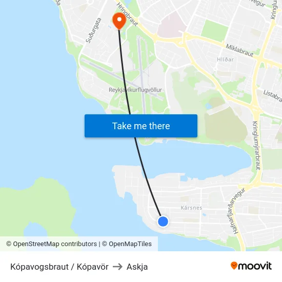 Kópavogsbraut / Kópavör to Askja map