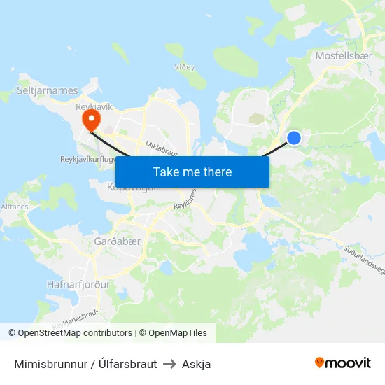 Mimisbrunnur / Úlfarsbraut to Askja map