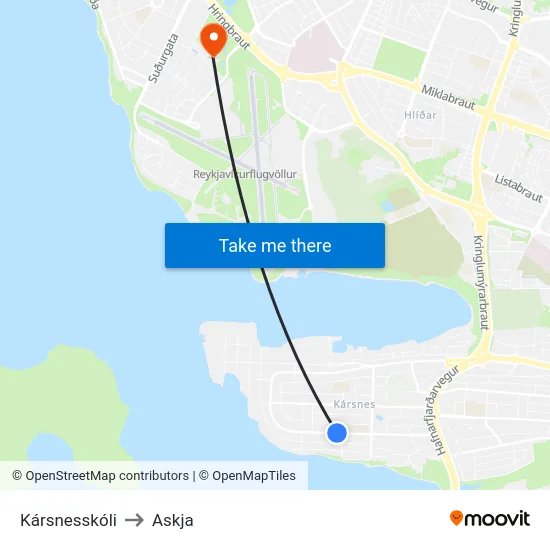 Kársnesskóli to Askja map