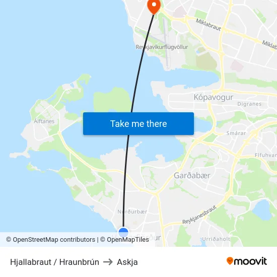 Hjallabraut / Hraunbrún to Askja map