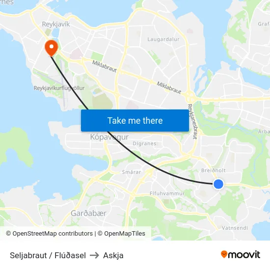 Seljabraut / Flúðasel to Askja map