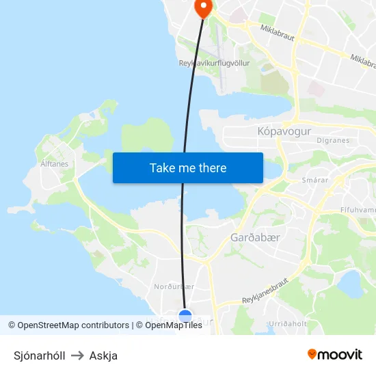 Sjónarhóll to Askja map