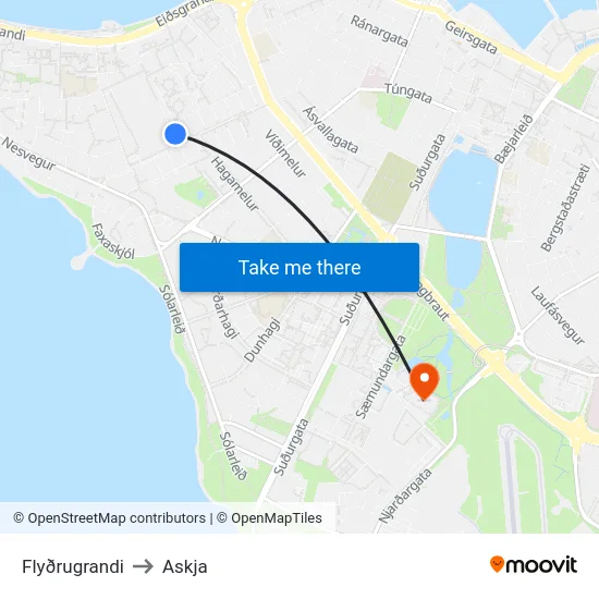 Flyðrugrandi to Askja map