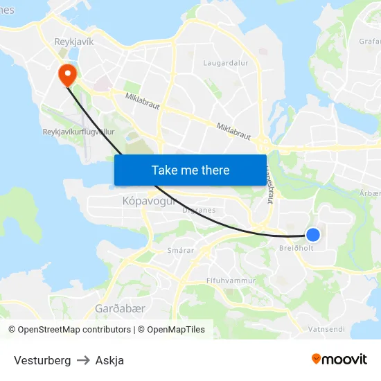 Vesturberg to Askja map