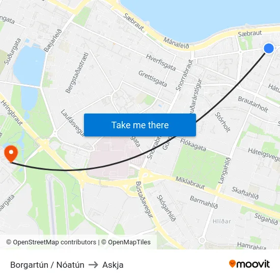 Borgartún / Nóatún to Askja map