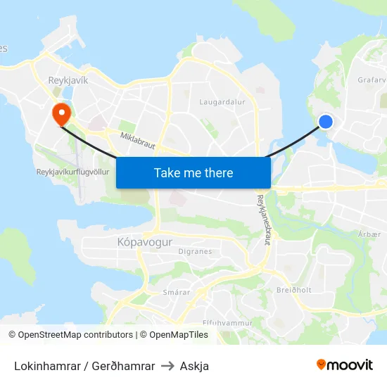 Lokinhamrar / Gerðhamrar to Askja map