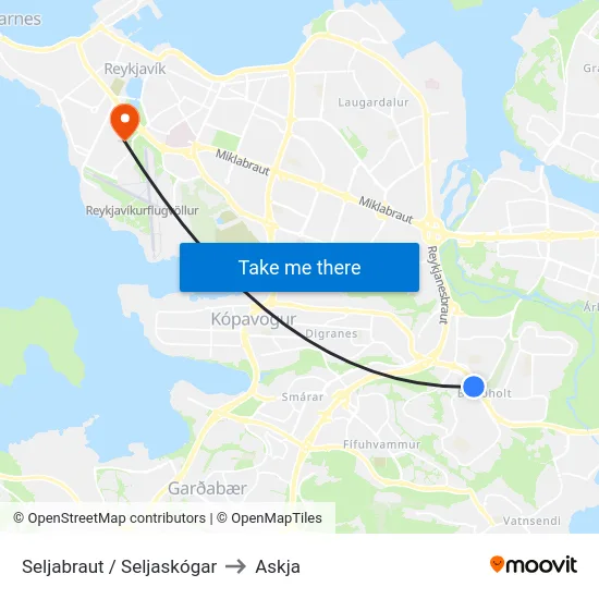Seljabraut / Seljaskógar to Askja map