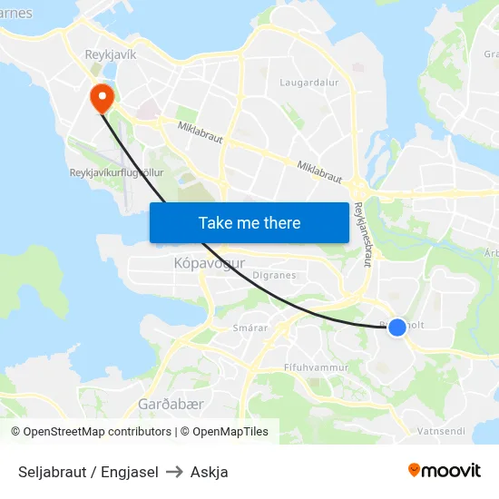 Seljabraut / Engjasel to Askja map