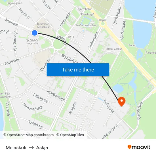 Melaskóli to Askja map