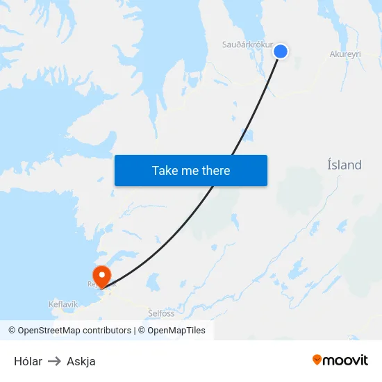 Hólar to Askja map