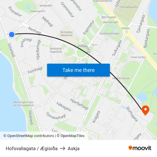 Hofsvallagata / Ægisíða to Askja map