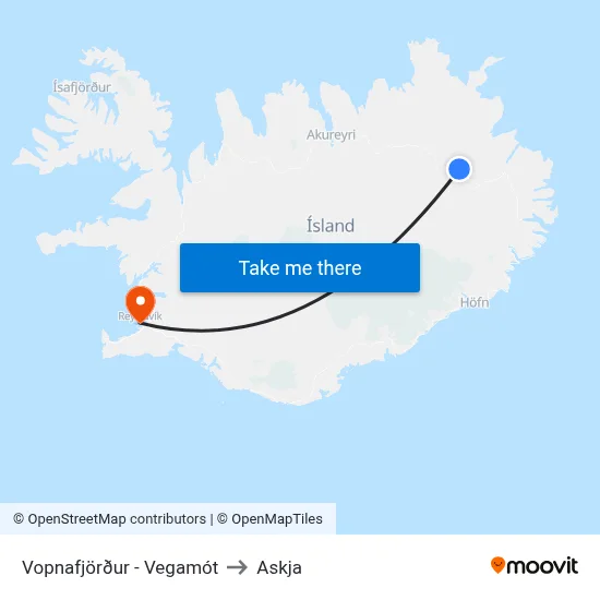Vopnafjörður - Vegamót to Askja map