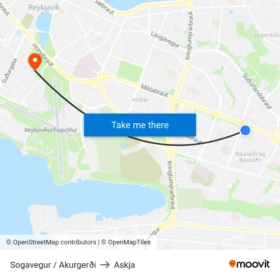 Sogavegur / Akurgerði to Askja map