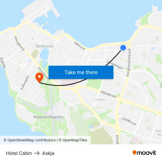 Hótel Cabin to Askja map