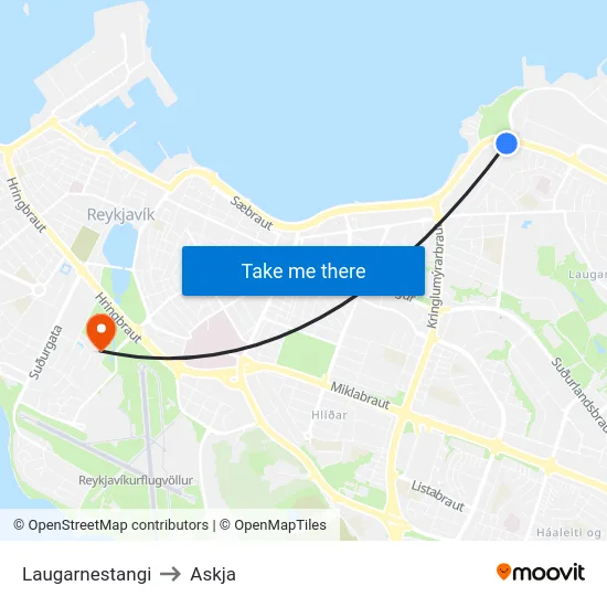 Laugarnestangi to Askja map