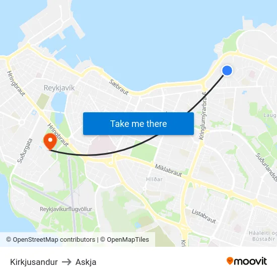 Kirkjusandur to Askja map