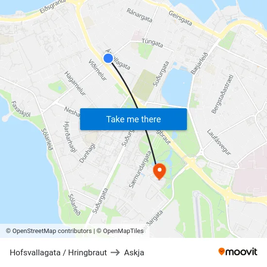 Hofsvallagata / Hringbraut to Askja map