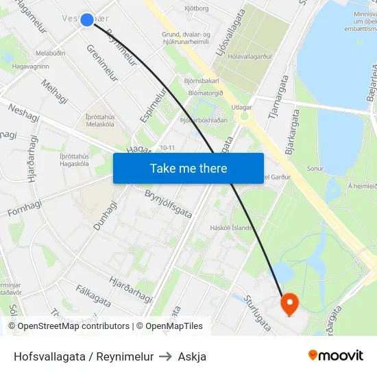 Hofsvallagata / Reynimelur to Askja map
