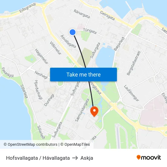 Hofsvallagata / Hávallagata to Askja map