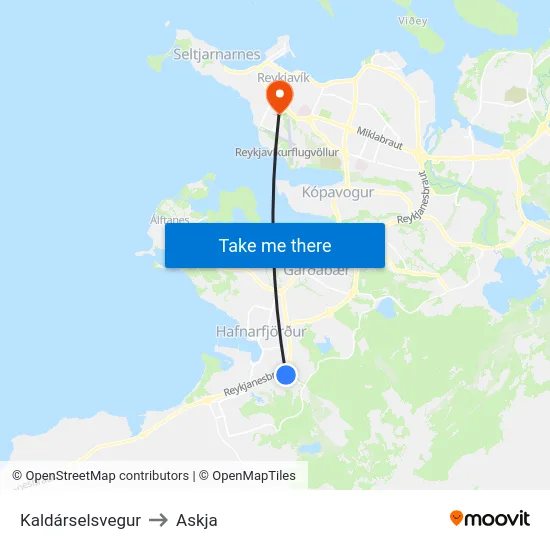 Kaldárselsvegur to Askja map