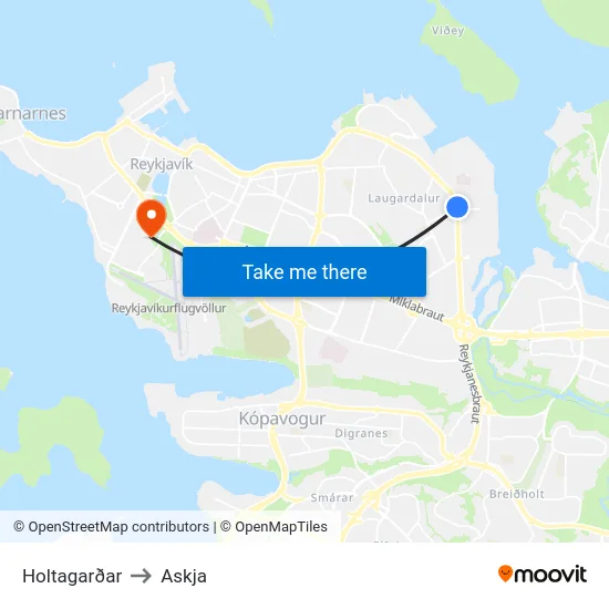 Holtagarðar to Askja map