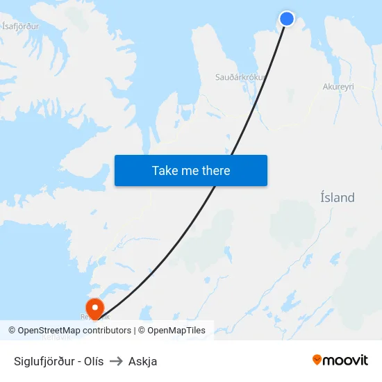 Siglufjörður - Olís to Askja map