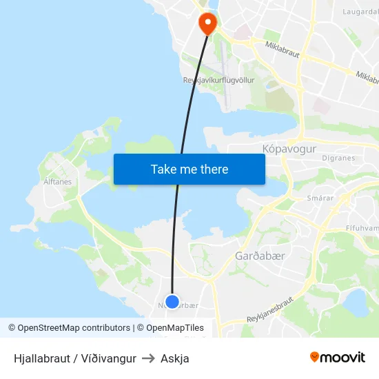 Hjallabraut / Víðivangur to Askja map