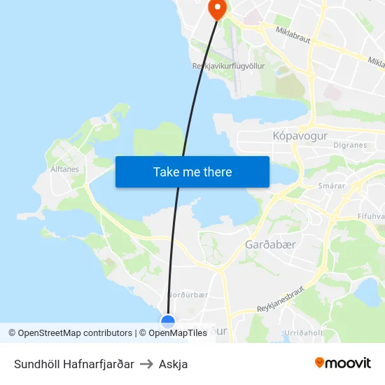Sundhöll Hafnarfjarðar to Askja map