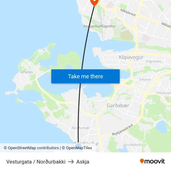 Vesturgata / Norðurbakki to Askja map