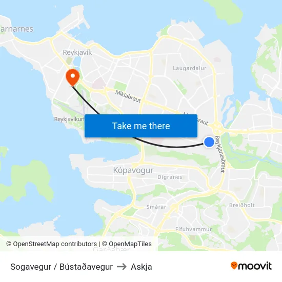 Sogavegur / Bústaðavegur to Askja map