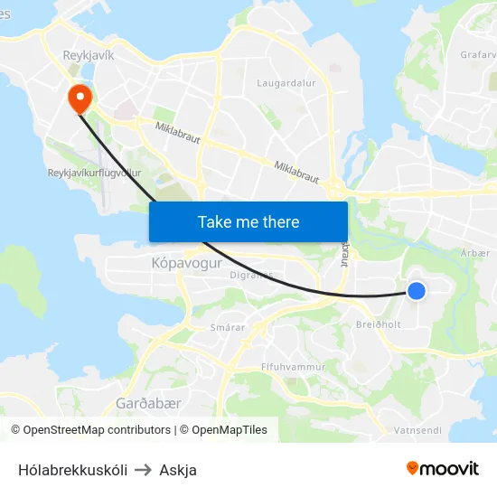 Hólabrekkuskóli to Askja map