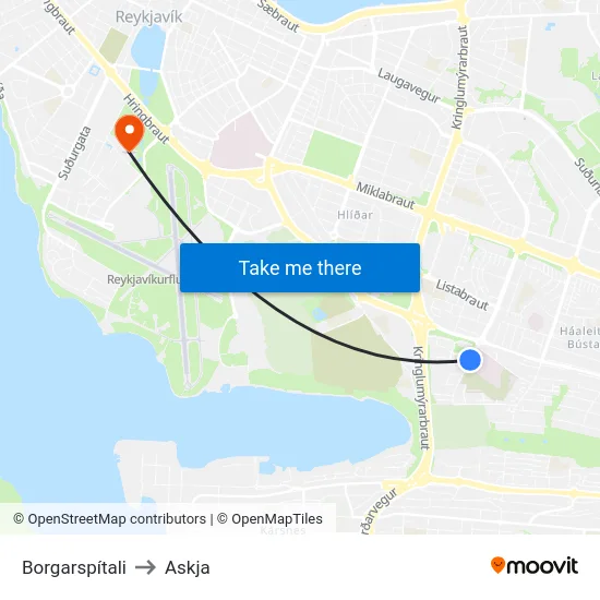 Borgarspítali to Askja map