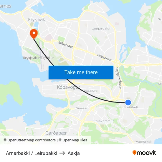 Arnarbakki / Leirubakki to Askja map