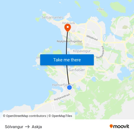 Sólvangur to Askja map