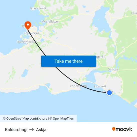 Baldurshagi to Askja map