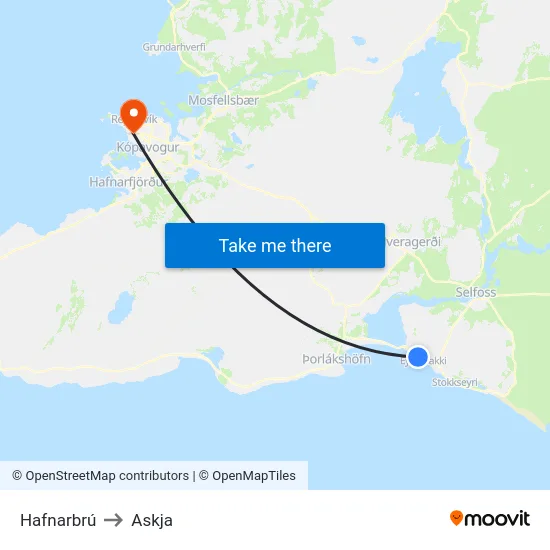 Hafnarbrú to Askja map