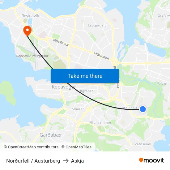 Norðurfell / Austurberg to Askja map