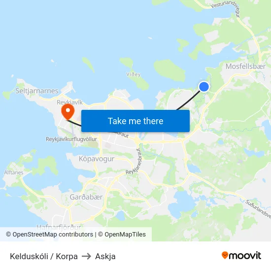 Kelduskóli / Korpa to Askja map