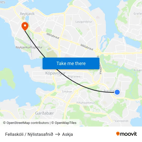 Fellaskóli / Nýlistasafnið to Askja map