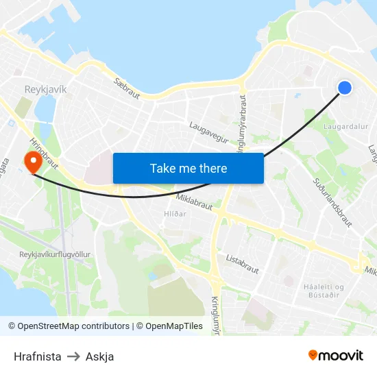 Hrafnista to Askja map