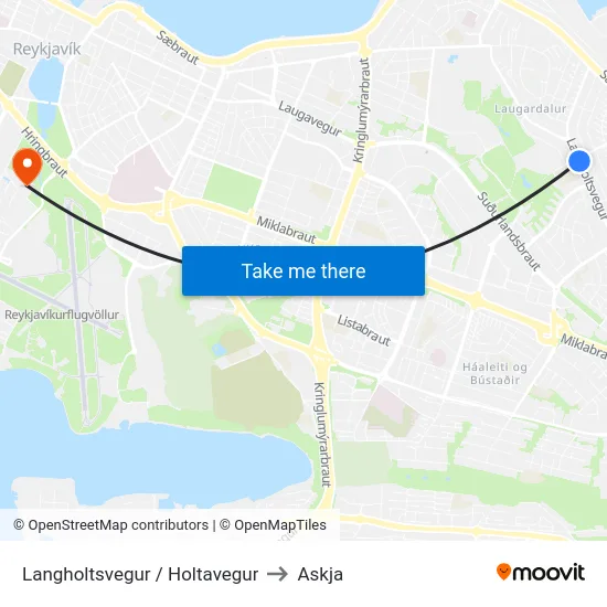 Langholtsvegur / Holtavegur to Askja map