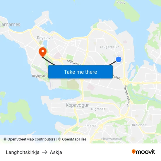 Langholtskirkja to Askja map