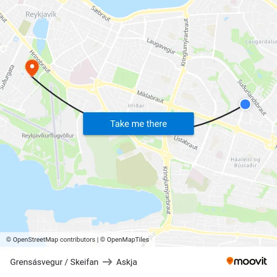 Grensásvegur / Skeifan to Askja map