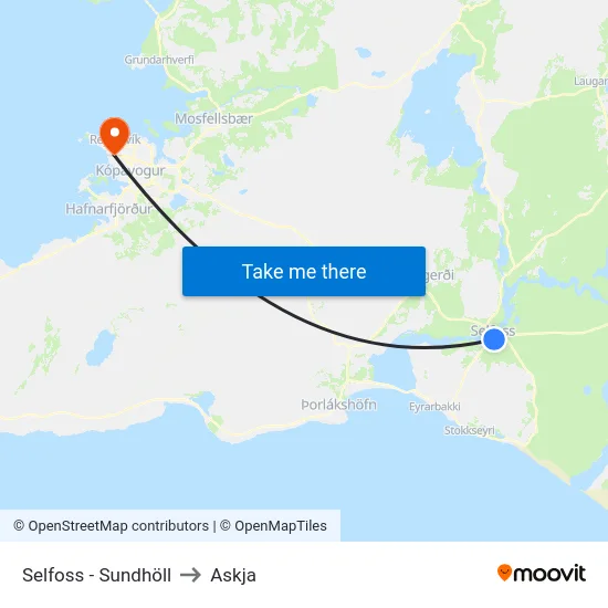 Selfoss - Sundhöll to Askja map