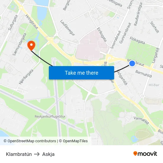 Klambratún to Askja map