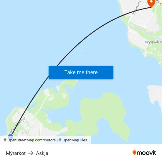 Mýrarkot to Askja map