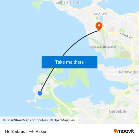 Höfðabraut to Askja map