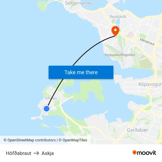 Höfðabraut to Askja map